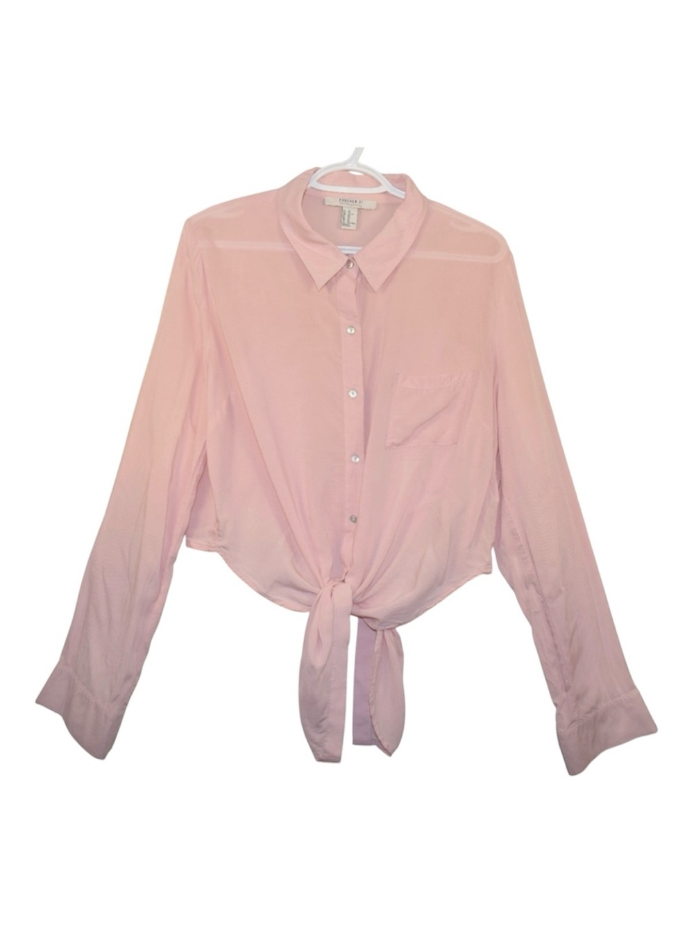 Forever 21 Blush Pink Tie-Front Button Down Shirt